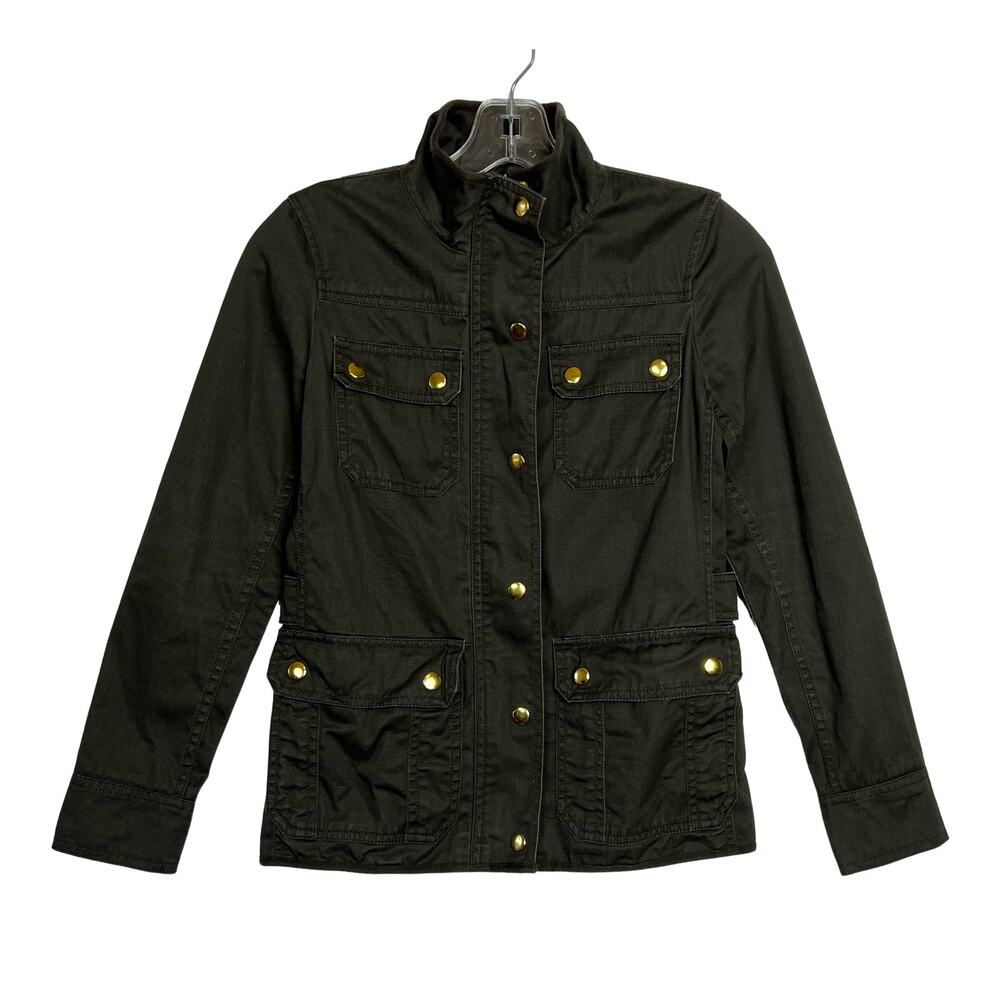 J. Crew Relaxed Boyfriend Field Jacket Green Womens XXS Military Style Cotton